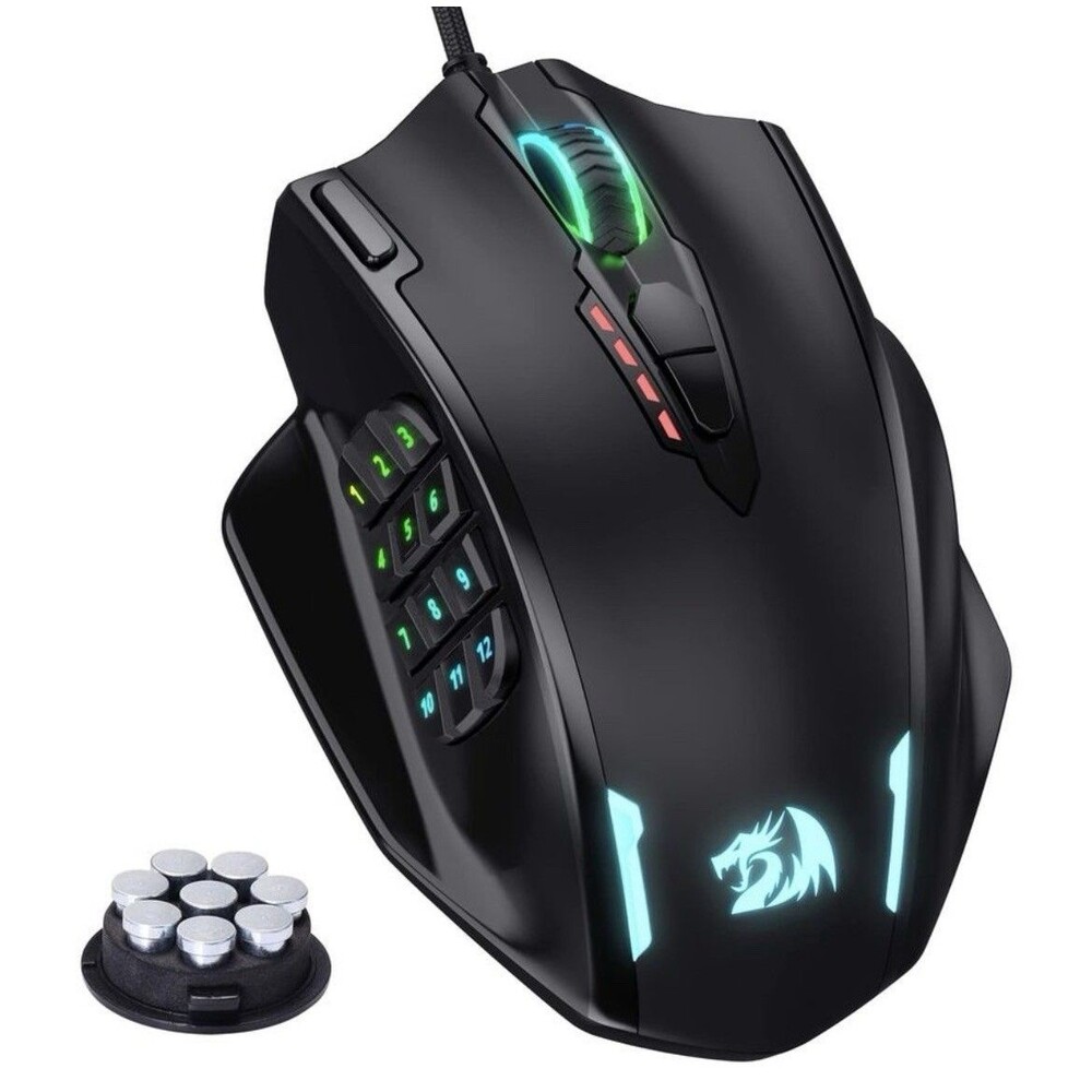 Redragon M908 Impact RGB LED MMO Gaming Mouse with 12 Side Buttons, Optical Wire